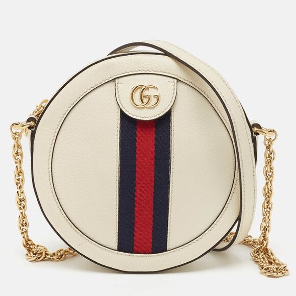 Gucci Off White Leather Mini Ophidia Round Shoulder Bag - Picture 1 of 4